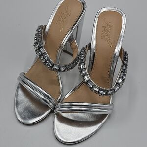 Jewel Badgley Mischka Silver Heels with Crystal Embellishments